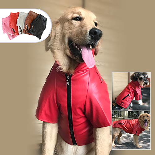 Lovelonglong Coole Hunde-Lederjacke, warme Mäntel, Winddicht, kaltes Wetter, Mäntel für große mittelgroße kleine Hunde, Labrador Golden Retriever Kleidung, Rot, L-L von lovelonglong