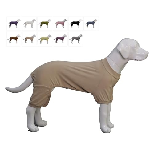 Lovelonglong Gerippter Hunde-Pyjama, Baumwolle, gestrickt, 4-Bein, für alle Jahreszeiten, warmer Haustier-Body für große, mittelgroße und kleine Hunde, Beige, Größe S von lovelonglong