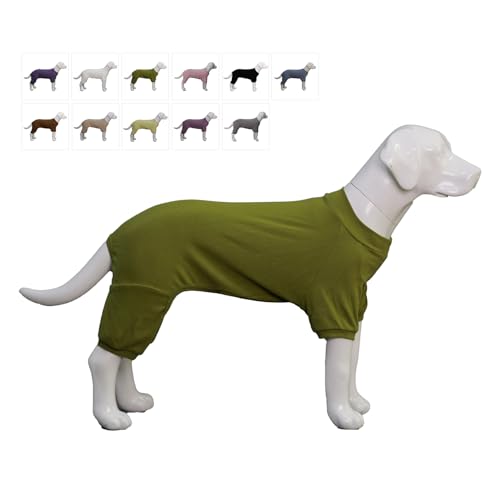 Lovelonglong Gerippter Hunde-Pyjama, Baumwolle, gestrickt, 4-Bein, für alle Jahreszeiten, warmer Haustier-Body für große, mittelgroße und kleine Hunde, Olivgrün, Größe XXL von lovelonglong
