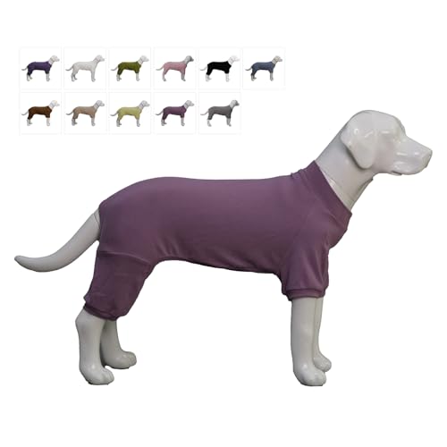 Lovelonglong Gerippter Hunde-Pyjama, Baumwolle, gestrickt, 4-Bein, für alle Jahreszeiten, warmer Haustier-Body für große, mittelgroße und kleine Hunde, Taro-Violett, Größe L von lovelonglong