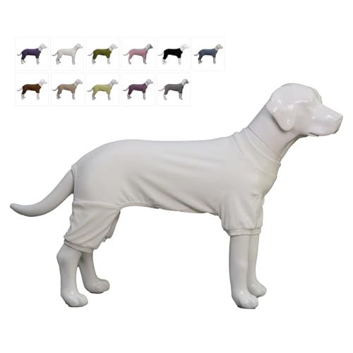 Lovelonglong Gerippter Hunde-Pyjama, Baumwolle, gestrickt, 4-Bein, für alle Jahreszeiten, warmer Haustier-Body für große, mittelgroße und kleine Hunde, gebrochenes Weiß, Größe XS von lovelonglong