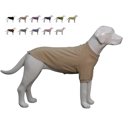Lovelonglong Geripptes Hunde-T-Shirt, Baumwolle, gestrickt, Hundepullover für alle Jahreszeiten, Haustier-T-Shirts für große, mittelgroße und kleine Hunde, Beige, Größe M von lovelonglong