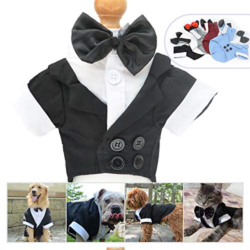 Lovelonglong Haustierkostüm Hundeanzug formeller Smoking mit schwarzer Fliege für kleine Hunde Miniaturschnauzer Kleidung Schwarz L von lovelonglong