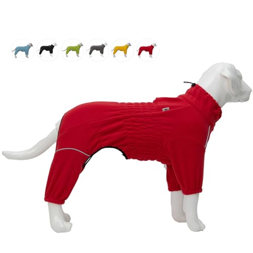 Warmer Hundemantel, Winddichte Hundejacke für kleine, mittlere und große Hunde, vierbeiniger Fleece-Hundewintermantel mit Reißverschluss, Hundeaussenjacke Red XXXL von lovelonglong