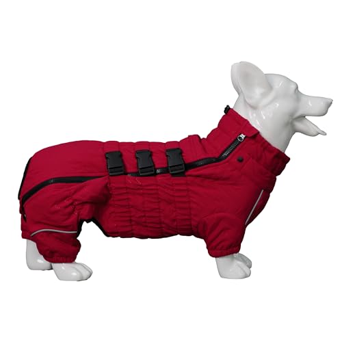 Warmer Hundemantel, doppellagig, 4 Beine, abgedeckt, winddicht, wasserdicht, reflektierend, warme Hundeweste, Outdoor-Skating-Hundekostüm für Corgis Dackel, Rot, D-S von lovelonglong