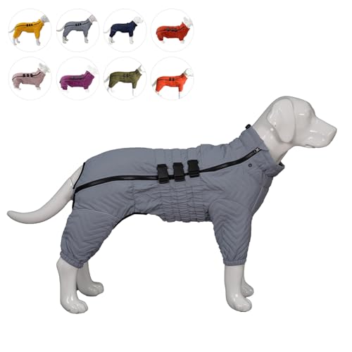 Warmer Hundemantel, doppellagig, 4 Beine, abgedeckt, winddicht, wasserdicht, reflektierend, warme Hundeweste, Outdoor-Skating-Hundekostüm für kleine, mittelgroße und große Hunde, Grau, Größe XXL von lovelonglong