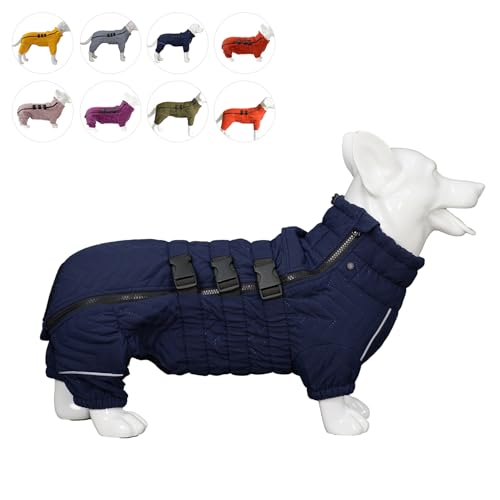 Warmer Hundemantel, doppellagige Hundeweste, Vier Beine bedeckt, Winddicht, wasserdicht, reflektierende warme Hundeweste, Outdoor-Schlittschuhkostüm für Corgis und Dackel. Navyblue D-L von lovelonglong