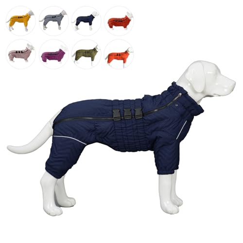 Warmer Hundemantel, doppellagige Hundeweste, Vier Beine bedeckt, Winddicht, wasserdicht, reflektierende warme Hundeweste, Outdoor-Schlittschuhkostüm für kleine, mittlere und große Hunde. Navyblue XL von lovelonglong
