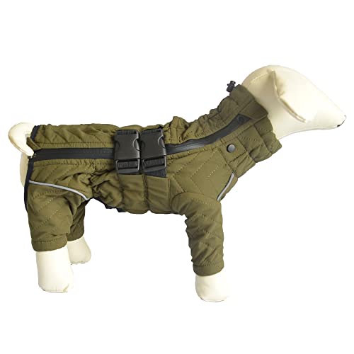 Warmer Hundemantel, doppellagig, 4 Beine, abgedeckt, Winddicht, wasserdicht, reflektierend, warme Hundeweste, Outdoor-Skating-Hundekostüm für kleine, mittelgroße und große Hunde, Olivgrün, Größe XS Warmer Hundemantel, doppellagig, 4 Beine, abgedeckt, Winddicht, wasserdicht, reflektierend, warme Hundeweste, Outdoor-Skating-Hundekostüm für kleine, mittelgroße und große Hunde, Olivgrün, Größe XS von lovelonglong