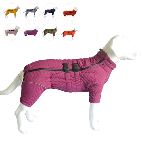 Warmer Hundemantel, doppellagige Hundeweste, Vier Beine bedeckt, Winddicht, wasserdicht, reflektierende warme Hundeweste, Outdoor-Schlittschuhkostüm für kleine, mittlere und große Hunde. Purple L von lovelonglong