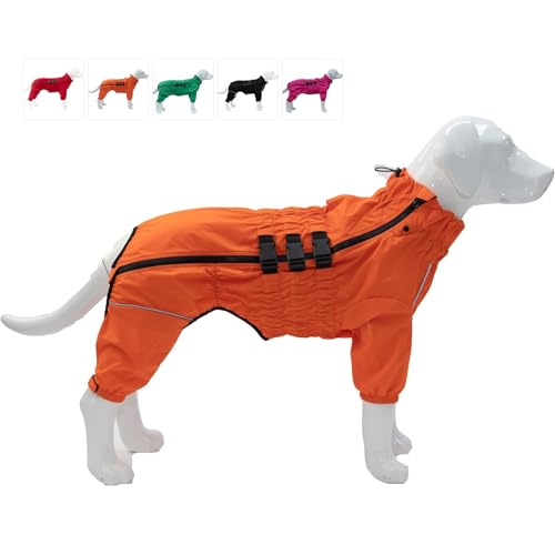 wasserdichte Hundejacke, leichte reflektierende Sicherheits-Hunderegenjacke, Winddichte und schneesichere Hundeweste für kleine, mittelgroße und große Hunde. Orange S von lovelonglong