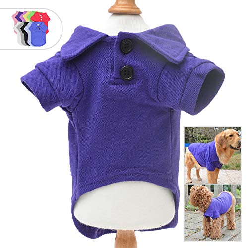 lovelonglong Basic Hunde-Poloshirts aus Premium-Baumwolle, Polo-T-Shirts für große, mittelgroße und kleine Hunde mit einem Kragen mit zwei Knöpfen, blanko, Farbe: Lila, M von lovelonglong