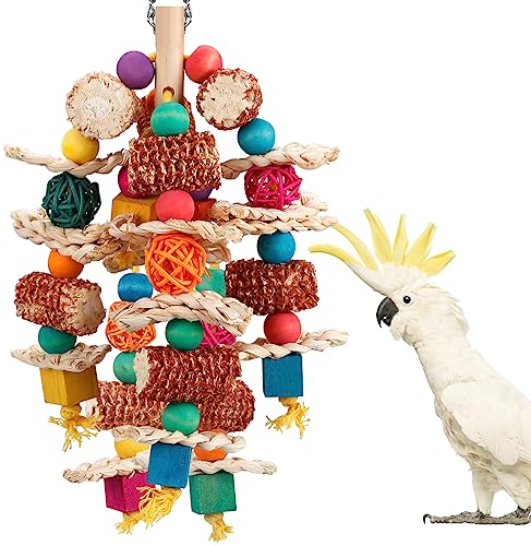 lovyoCoCo Parrot Toys Vogelspielzeug, natürlicher Maiskolben, Vogelkauspielzeug für kleine und mittelgroße Aras, afrikanisches Grau, Kakadus, Amazonaspapageien, Sonnenschutz, Lovebird mit Holzblöcken von lovyoCoCo