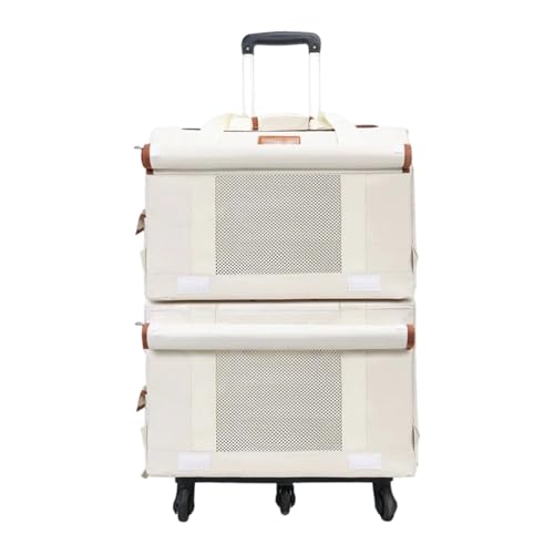 Loyimioo Combo Pet Carrier Trolley Backpack Abnehmbarer Griff Räder & Dual Taschen für 2 Kleine Haustiere Faltbare Katze Hundetrage mit Lagerung Ideal für Reisen, Wandern, Einkaufen (Braun) von loyimioo
