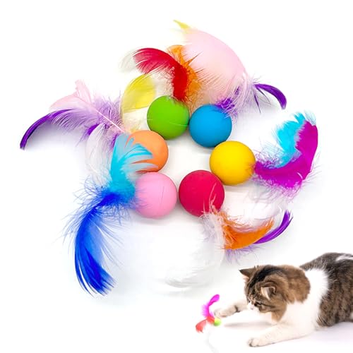lpdrzka Katzenspielzeugbälle, Katzenhüpfball mit Federn, interaktives Katzenspielzeug, sicheres Spielzeug für Ihre Katze (5 Stück, zufällige Farbe) von lpdrzka