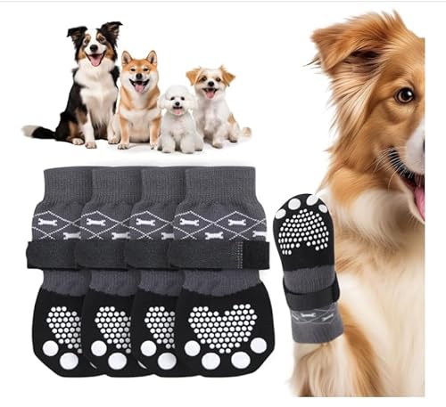 lrgnixs 2 Paar rutschfeste Hundesocken mit Klettverschluss – Pfotenschutz gegen Lecken, Verstellbare Hundeschuhe für ältere Hunde, Anti-Rutsch Pfotensocken für Laminat & Parkett lrgnixs 2 Paar rutschfeste Hundesocken mit Klettverschluss – Pfotenschutz gegen Lecken, Verstellbare Hundeschuhe für ältere Hunde, Anti-Rutsch Pfotensocken für Laminat & Parkett von lrgnixs