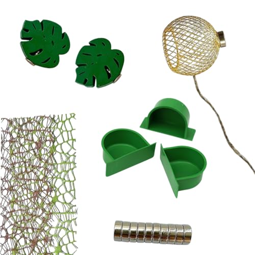 6-teiliges Springspinnenzubehör-Set, Springspinnengehege, Zubehör, 2 Blattplattformen, 1 grüner Futterspender, 2 Netz, dekoratives Zubehör für kleine Reptiliengehege von luchike
