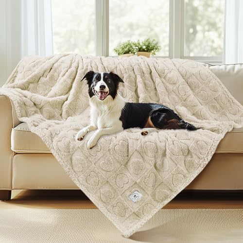 Luciphia Wasserdichte Decke für große Hunde, waschbar, weich, flauschig, Welpendecke mit Premium-Fleece, gemütliche, beruhigende Katzendecken für Hauskatzen, Beige, 165 x 144,8 cm von luciphia