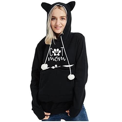 Hoodie Haustierhalter Katze Hund Große Tasche Träger Pullover mit Katzen-Print Sweatshirt Känguru-Tasche für Kleintiere von luoluoluo