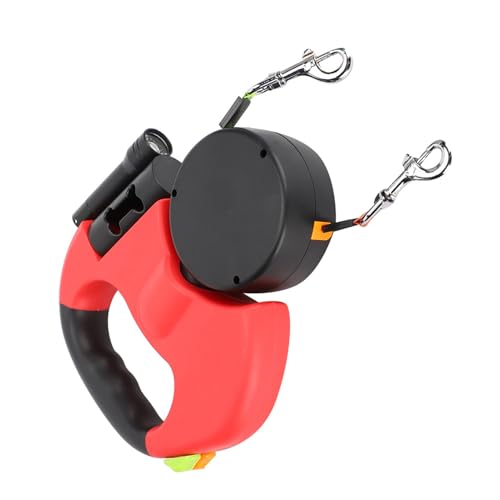 Pet Dog Leash Automatic Retractable Flexible Dog and Cat Leash Double Ended Handheld High Strength Reflective Nylon Webbing with LED Light Dark Grey (Red) von lvifloae