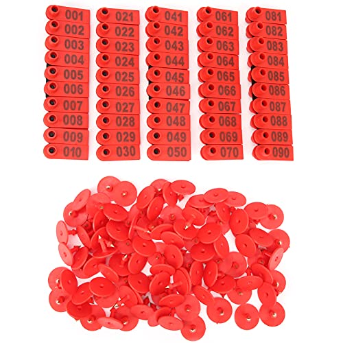 lvifloae 100pcs Tierohrohr -Ohr -Tags anpassbare Tierverfolgungsmarkierungen Farm Tiereinstimmungskarte Ohrkarton mit Wörtern Zahlen für Schweinehelte und Schafziegenkuh (Rot) von lvifloae