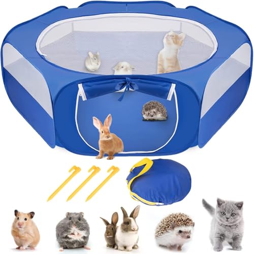 lvifloae Kleiner tierplaypen tragbarer Haustierzaun Outdoor -Training Haustier Zelt Zelt Faltbare Hühnermaterial mit Seitentürbedeckung im Freien für Hühnerkatzen Hunde Kaninchen (Blau) von lvifloae