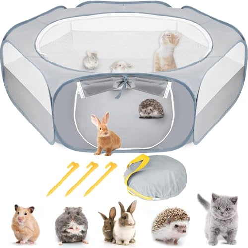 lvifloae Kleiner tierplaypen tragbarer Haustierzaun Outdoor -Training Haustier Zelt Zelt Faltbare Hühnermaterial mit Seitentürbedeckung im Freien für Hühnerkatzen Hunde Kaninchen (Grau) von lvifloae