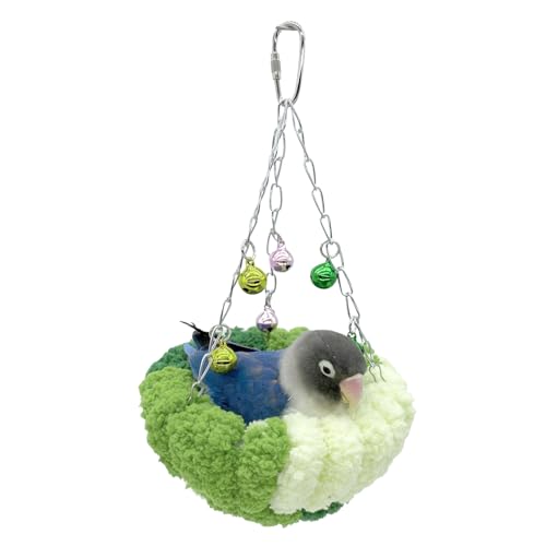 lvifloae Vogel nistplüsch hängende vogelbett für warm gemütlich weiche plüsch niedliche glockenpapellungspapagei brütende nistbett hängende Schaukel für heimisch innen (tief grün) (Klein, tief grün) von lvifloae