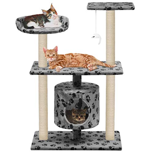 Katzenbaum Katzenkletterturm, Katzenkratzbaum Katzenbaum mit Sisal Kratzbäume 95cm Grau Pfotenabdrücke Katze Kletterbaum Haus Katzenkratzmöbel für Kätzchen von lvssiao