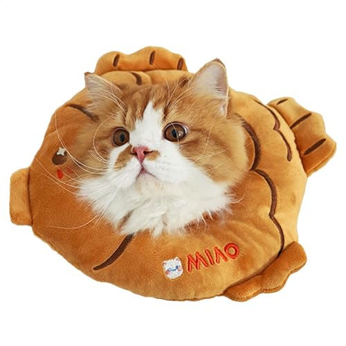 Katzen-Genesungskegel, Plüsch-Taiyaki-Halsband, weicher Anti-Bissschutz, Wundheilungsunterstützung, verstellbare Passform, braune oder weiße Farbe, für kleine bis mittelgroße Kätzchen und Welpen von lwxij