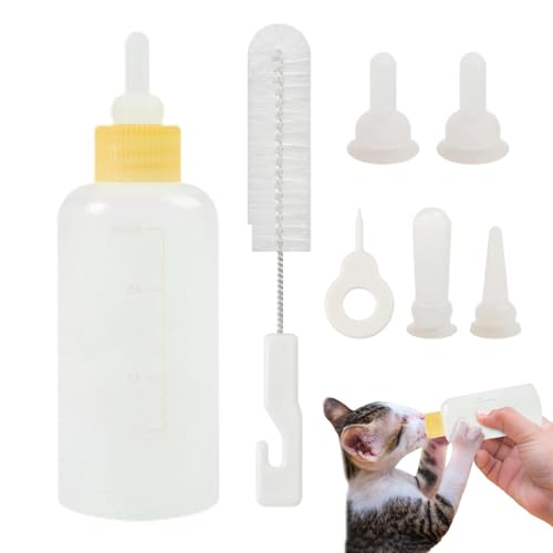 lyanny 7 Stück Aufzuchtflasche Katze, Haustier Babyflasche Kit, Silikon Katzen-Stillflasche mit Nippeln und Reinigungsbürsten, Katzen-Flaschen-Set für Kätzchen, Welpen von lyanny
