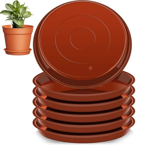 lylqmy 10 Stück Blumentopf Untersetzer,Untersetzer für Blumentöpfe,Rund Pflanzentopf Untertasse,Kunststoff Blumenuntersetzer für Innen- und Außenpflanzen - 36cm/Schwarz (Braun, 14inch) von lylqmy