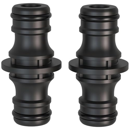 lylqmy Schlauch Kupplung-2 Stück, 1/2 Zoll Doppelstecker Gartenschlauch Verbindungen, Extender Verlängerung Kupplung Zwei Wege Kupplung für Garten und Haus Schlauch (Schwarz-2 Stück) von lylqmy