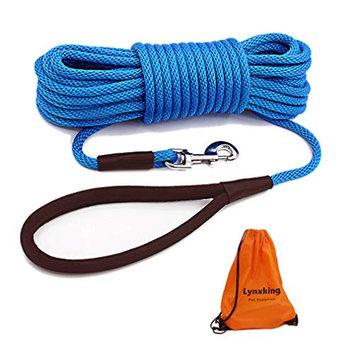 lynxking Hundeleine Schleppleine für Hunde Reflektierend Trainingsleine 9m Ausbildungsleine mit Karabinerhaken Nylon Lange Seil für kleine, mittelgroße große Hunde mit Griff Blau von lynxking