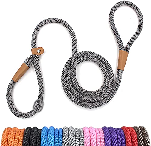 lynxking Schleppleine für Hunde Hundeleine Retrieverleine Führleine Zugleine für kleine mittelgroße große Hunde (Grey, Zugstopp-1.3cm x 150cm) von lynxking