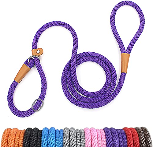 lynxking Schleppleine für Hunde Hundeleine Retrieverleine Führleine Zugleine für kleine mittelgroße große Hunde (Purple, Zugstopp-1.3cm x 240cm) von lynxking