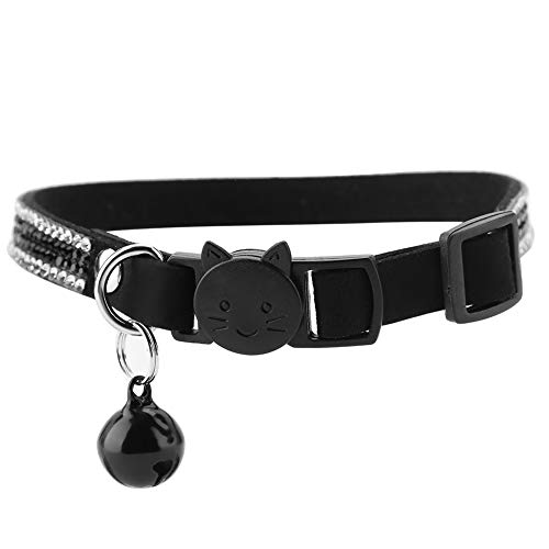 Glänzendes Katzen- und Hundehalsband mit Strasssteinen, Weiches Wildleder-Hundehalsband, Verstellbares Größendesign für Hündchen-Katzen-Hundedekoration(XS-Schwarz) von lyrlody