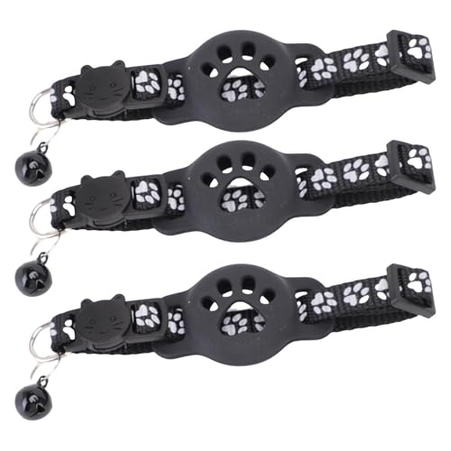 lyrlody 3PCS Reflektierende Katzenhalsband, Kätzchenhalsband Leuchtendes Katzenhalsband mit Glocke verstellbar nachtleuchtend, für Haustiere (Black) von lyrlody