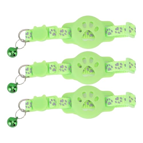 lyrlody 3PCS Reflektierende Katzenhalsband, Kätzchenhalsband Leuchtendes Katzenhalsband mit Glocke verstellbar nachtleuchtend, für Haustiere (Leuchtendes Grün) von lyrlody