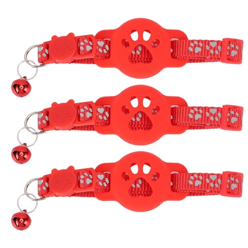 lyrlody 3PCS Reflektierende Katzenhalsband, Kätzchenhalsband Leuchtendes Katzenhalsband mit Glocke verstellbar nachtleuchtend, für Haustiere (Rot) von lyrlody