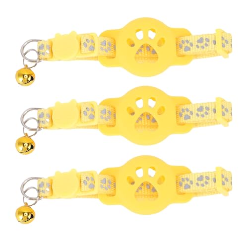 lyrlody 3PCS Reflektierende Katzenhalsband, Kätzchenhalsband Leuchtendes Katzenhalsband mit Glocke verstellbar nachtleuchtend, für Haustiere (Yellow) von lyrlody
