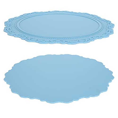 lyrlody Silikon-Placemat-Tischmatte Pot Matte 34x34 cm Rund Nicht Rutschfeindliche Lebensmittelqualität für Küchen Essen Haus mit Mehrzweckverbrauch Einfach zu Reinigen (hellblau) von lyrlody