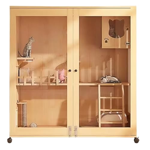 Katzengehege, Großes Katzenhaus aus Holz, Luxuriöses Katzenhaus mit Mehreren Funktionen, Katzenhaus für den Innen- und Außenbereich, Geeignet für Familien mit Katzen, Katzencafé, Tierklinik (Size : 1 von lyxamjrzyp