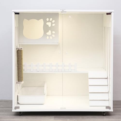 Katzenkäfig Balkon, Katzenvilla aus Holz, Katzengehege für Drinnen und Draußen mit Rädern, Geschlossene Katzenhäuser mit Mehreren Funktionen für die Innenbelüftung (Color : B) von lyxamjrzyp