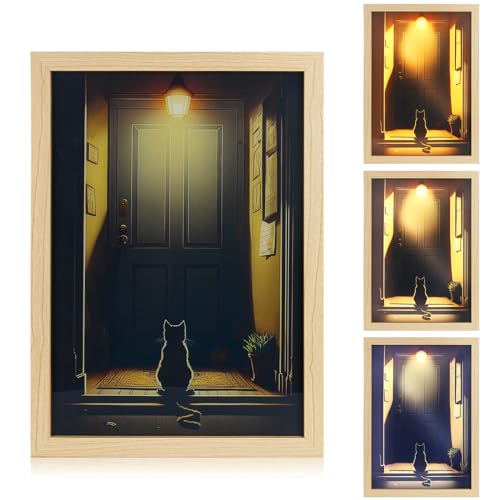 mCare Farbiges Lichtgemälde mit Katzenmotiv – Sprachsteuerung, Beileidsgeschenke für Katzenliebhaber für Frauen – die Katze, die nach Hause gehen möchte von mCare