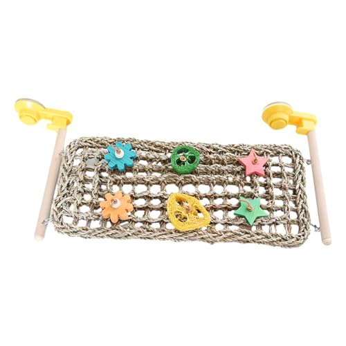 macto Gewebtes Vogelnetz zum Klettern, Schaukeln zum Kauen, Bunte Spielzeuge, stehende hängende Hängemattenstange, hölzerne Vogelschaukeln für Wellensittiche, Spielzeug für Vogelfutter an der Wand von macto