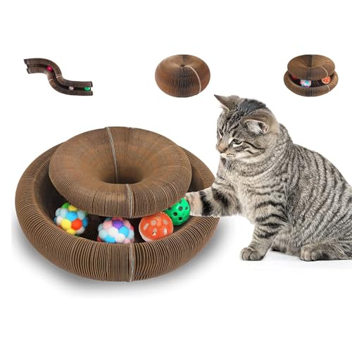 maddd Katzen-Akkordeonspielzeug, Orgel-Katzenkratzbrett,Faltbares Cat Grinding Scratch Pad mit Bällen | Interaktives Rubbelbrett für Spaß, Intelligenz und körperliche Betätigung von maddd