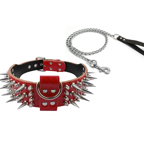 malyituk Hundehalsband, Leder, mit Nieten, Breite Lederhalsband für mittelgroße und große Hunde, Größe S, 38–45 cm, Rot malyituk Hundehalsband, Leder, mit Nieten, Breite Lederhalsband für mittelgroße und große Hunde, Größe S, 38–45 cm, Rot von malyituk