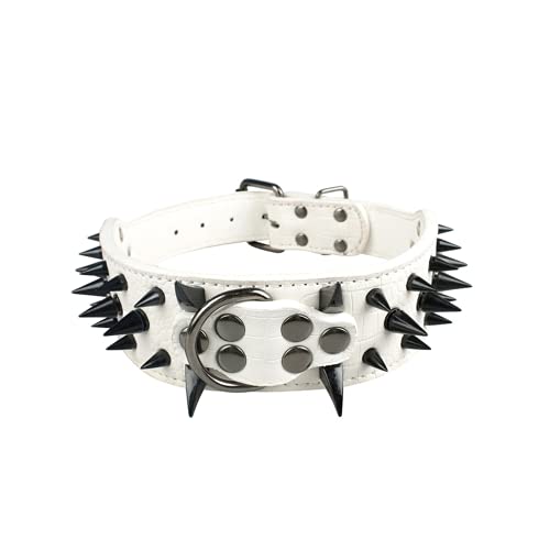 malyituk Hundehalsband, Leder, mit Nieten, breit, für mittelgroße und große Hunde, 48-55 cm, Weiß von malyituk