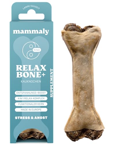 5-in-1 Entspannungs-Kauknochen - Relax Bone+ 1x Kauartikel (12cm) von mammaly - Kaustange aus Rinderhaut mit Kamille & Lavendel u. v. m. zur Beruhigung - Kauspielzeug / -Knochen als Beruhigungsmittel von mammaly